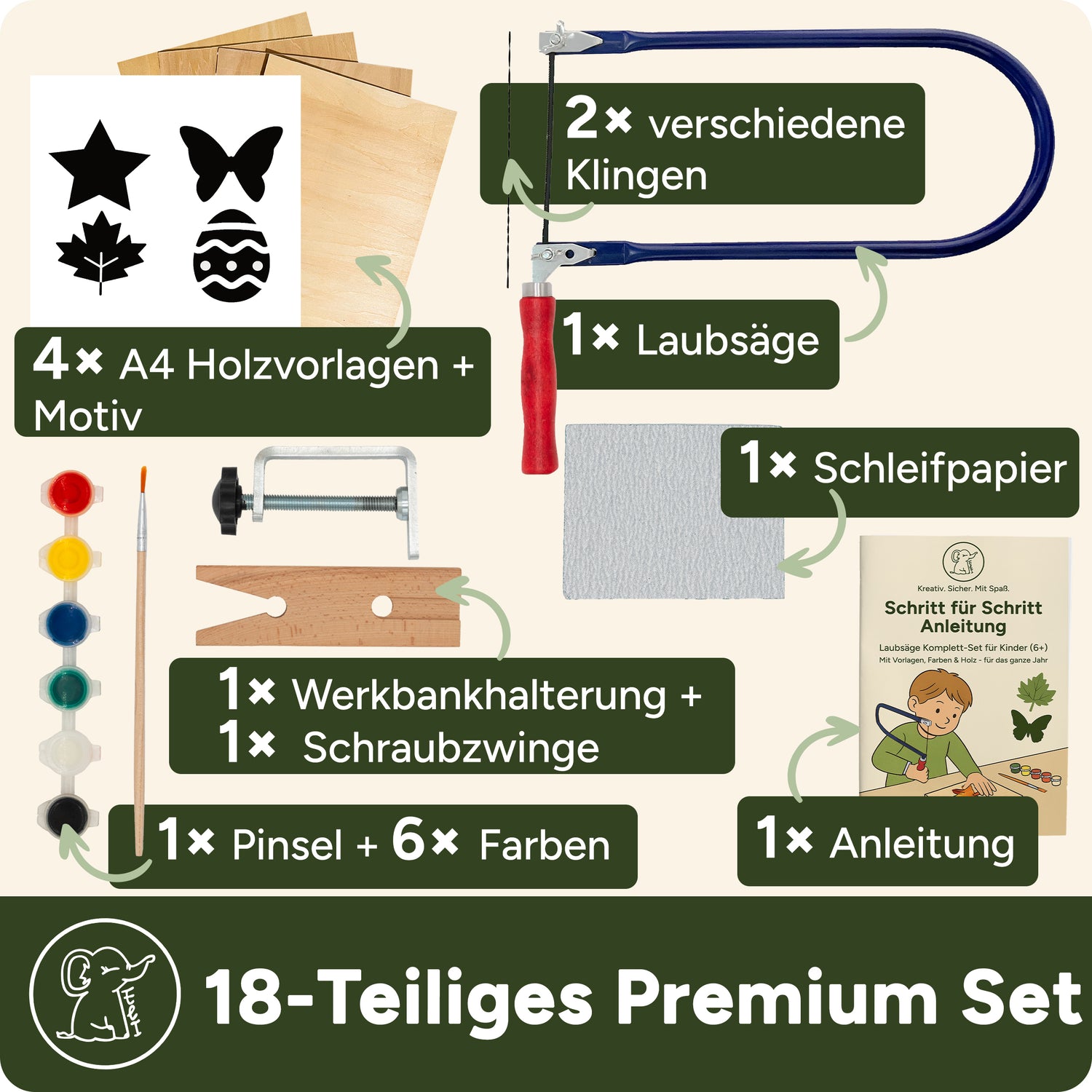 Kinder Laubsäge Set aus 18 Teilen: Mit Anleitung, Vorlagen & vielem mehr