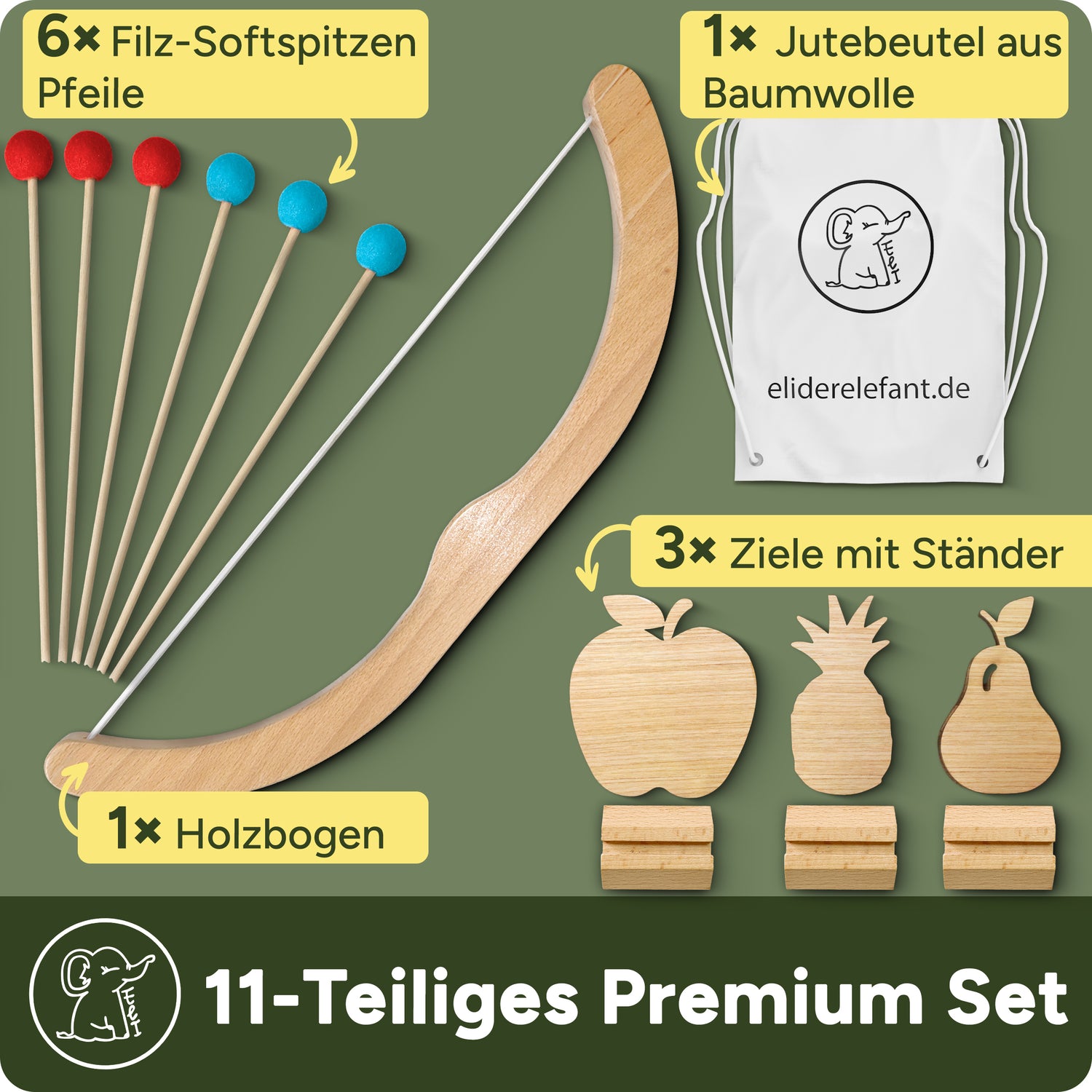 Pfeil und Bogen für Kinder mit Pfeilen, Zielscheiben und Rucksack