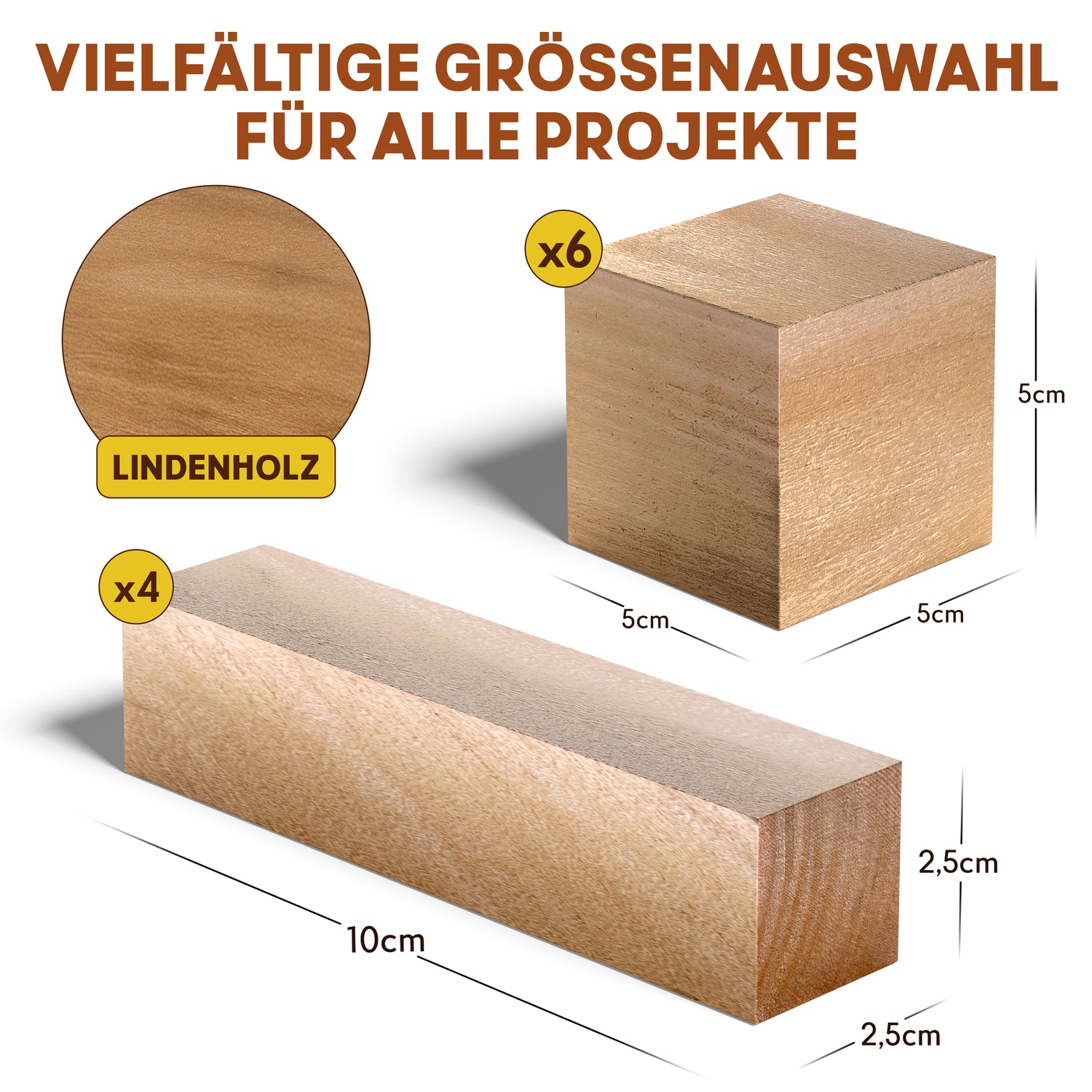 Schnitzholz aus Linde: Mittleres Holzblock Set