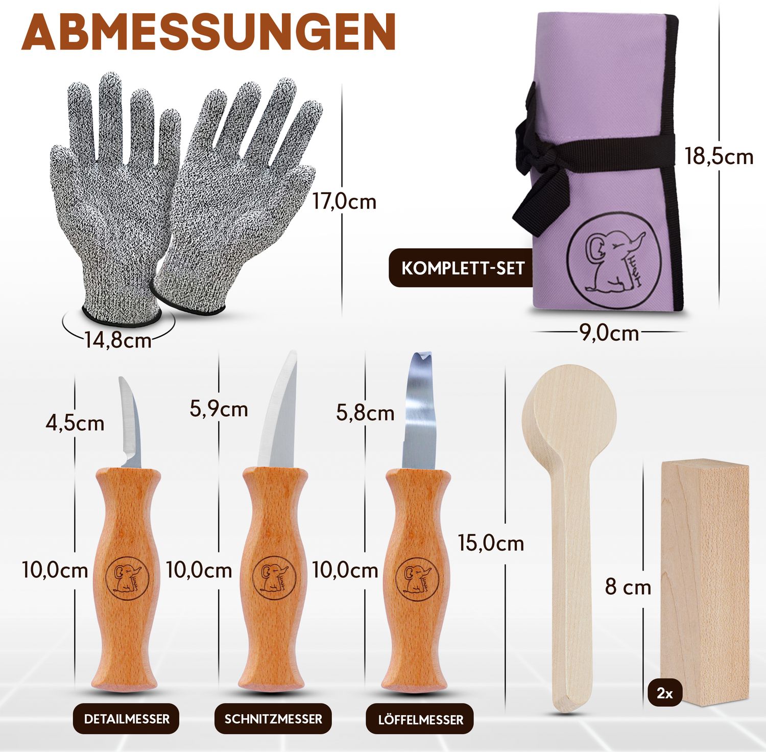 Schnitzset inkl. Lindenholz, Handschuhen und Tasche in Flieder