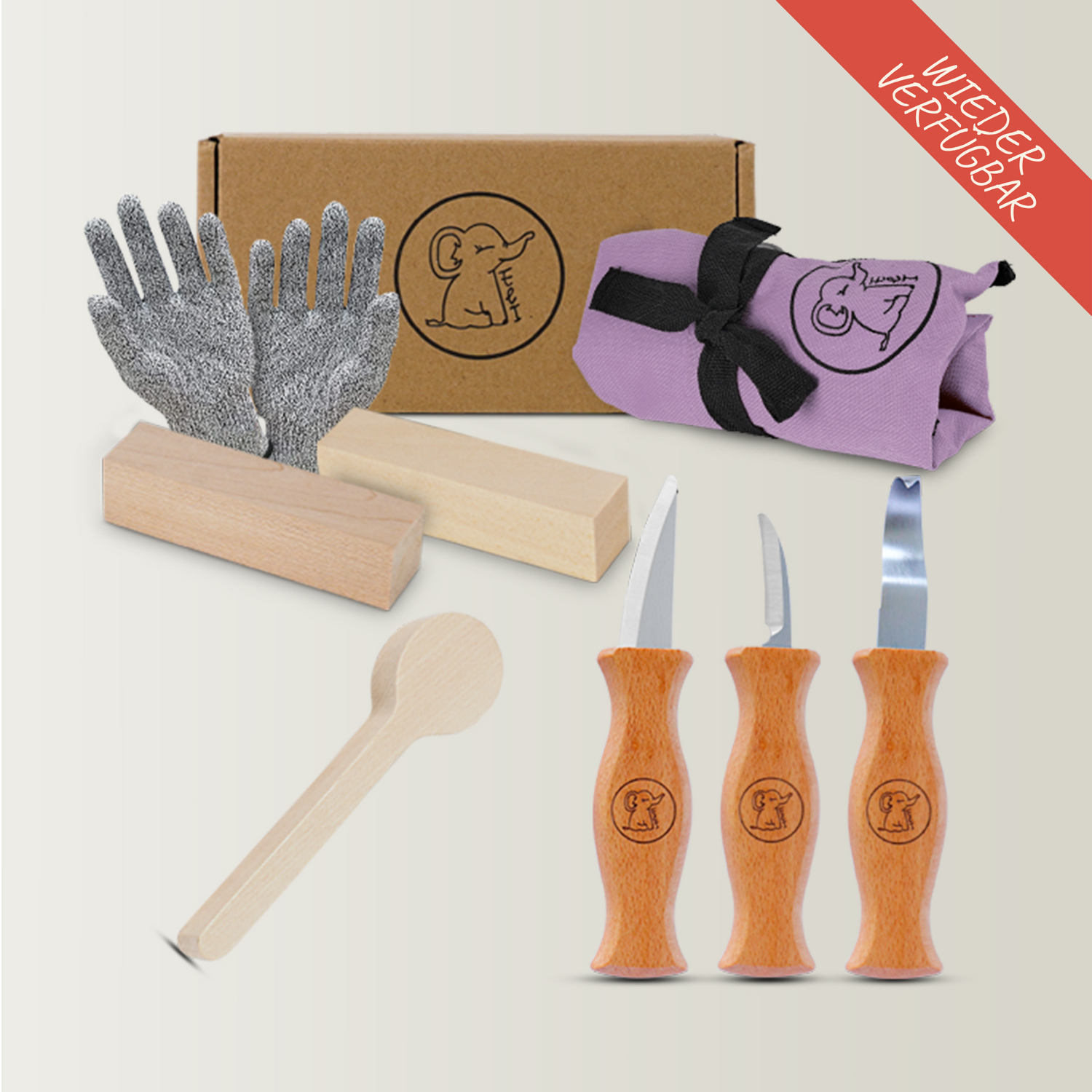 Schnitzset inkl. Lindenholz, Handschuhen und Tasche in Flieder