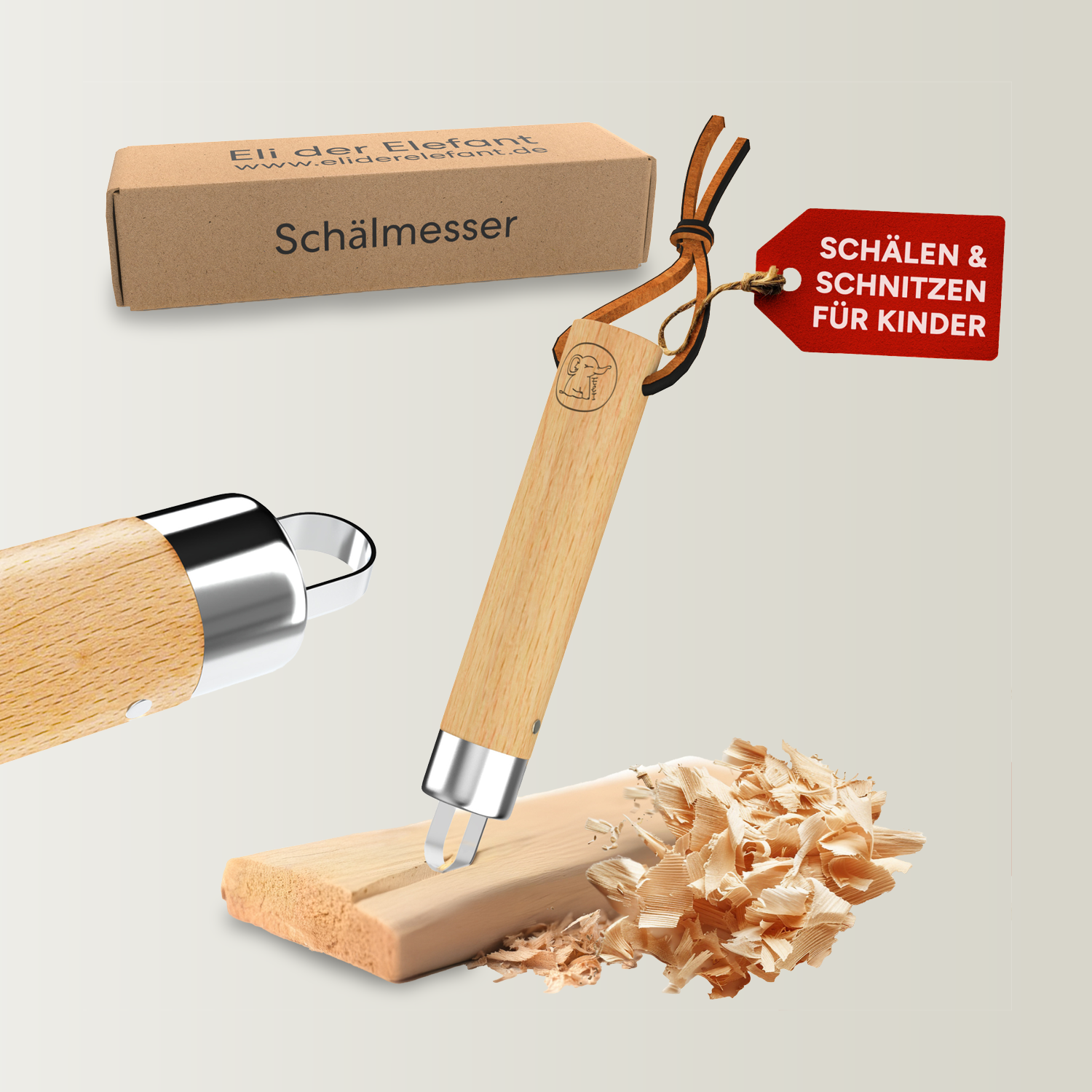 Schälmesser für Kinder mit runder Klinge und Buchenholzgriff