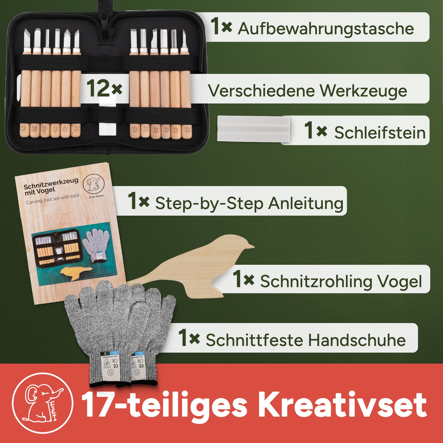 Schnitzmesser Kinder mit 12 Werkzeugen, Anleitung und mehr