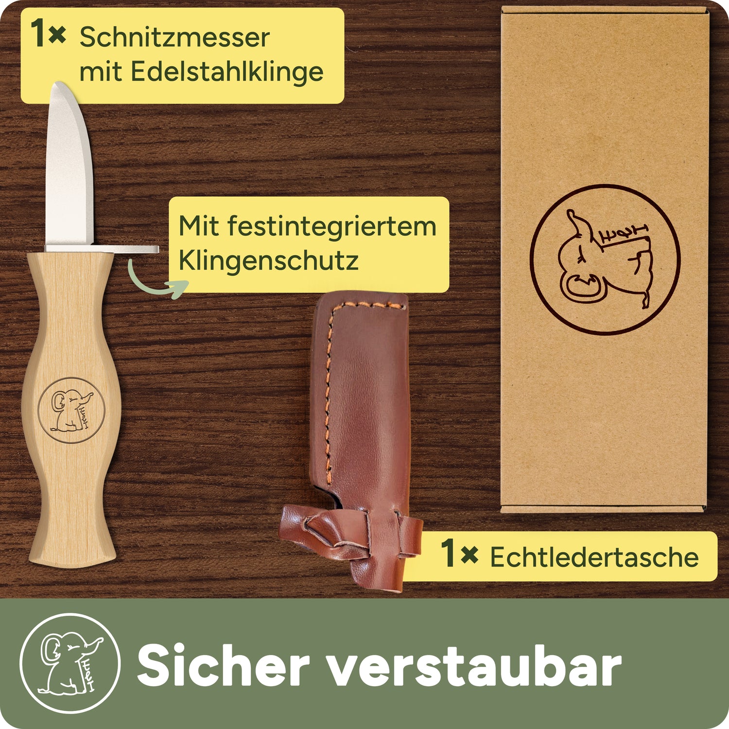 Kinderschnitzmesser mit Klingenschutz aus Leder