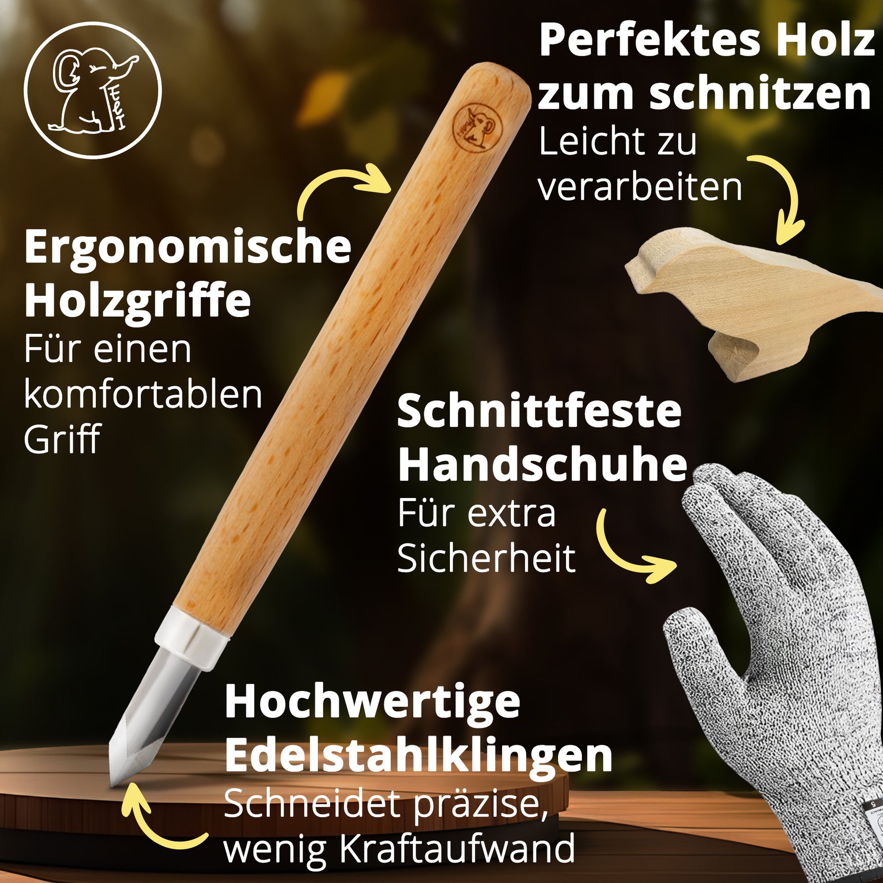 schnitzen handschuhe Eli® Schnitzmesser-Set für Kinder mit 17 Teilen