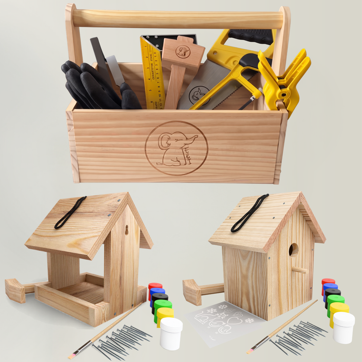 Erstes Bauprojekt – Kinderwerkzeug Set mit Vogelhaus & Futterhaus Bausatz