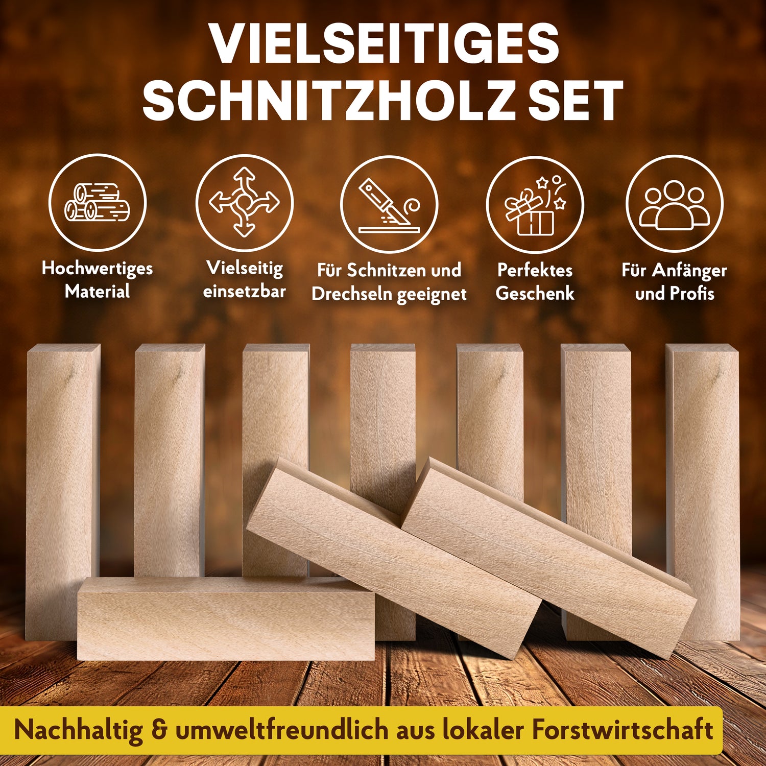 Schnitzholz aus Linde: Kleines Holzblock Set