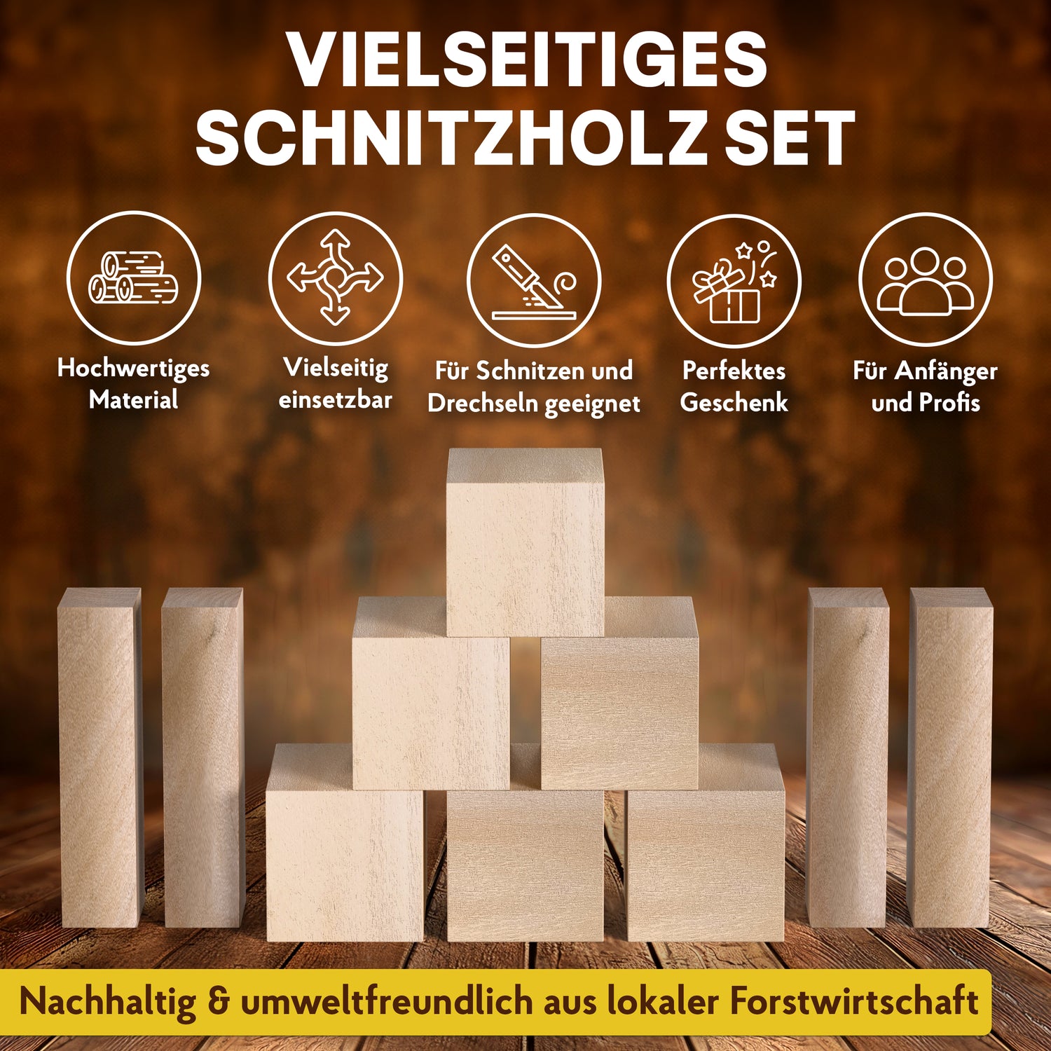 Schnitzholz aus Linde: Mittleres Holzblock Set