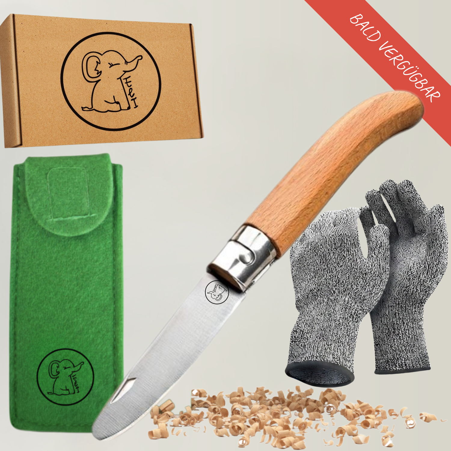 Kindertaschenmesser mit grüner Filztasche & Handschuhen