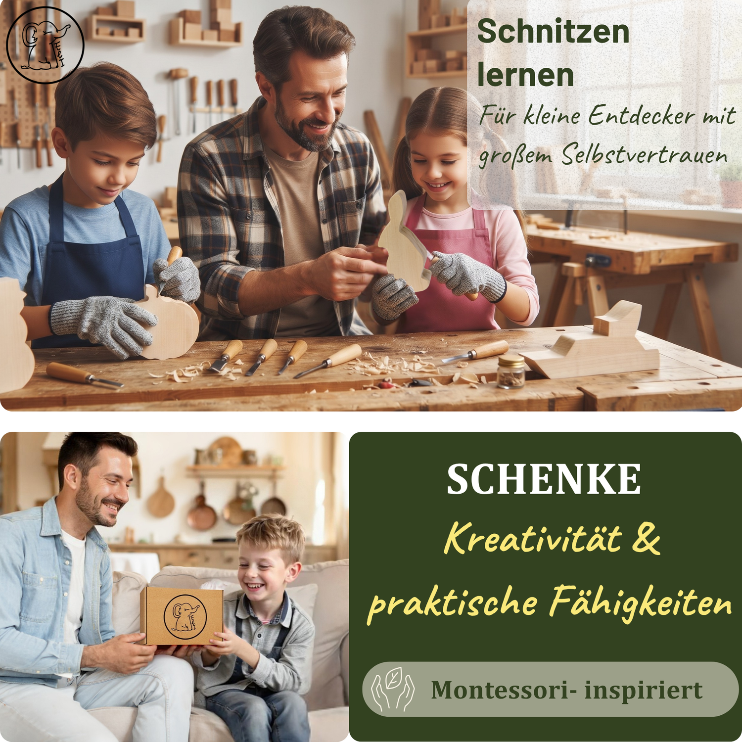 Eli Schnitzholz 4-Jahreszeiten-Set aus Lindenholz mit Anleitung