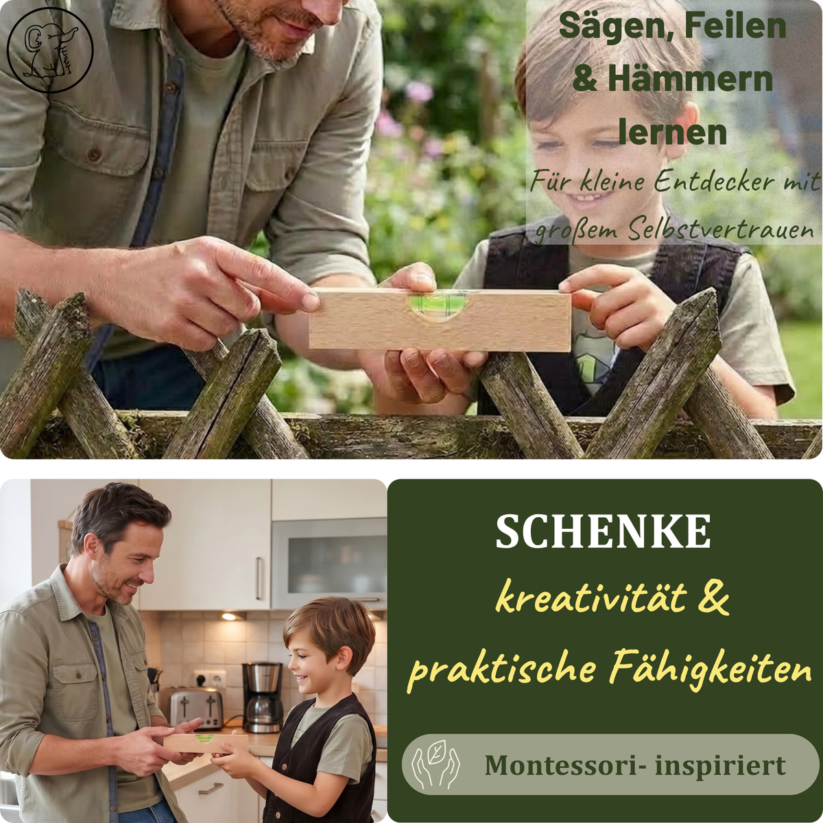 Holz-Wasserwaage für Kinder – Echtes Werkzeug für kleine Hände