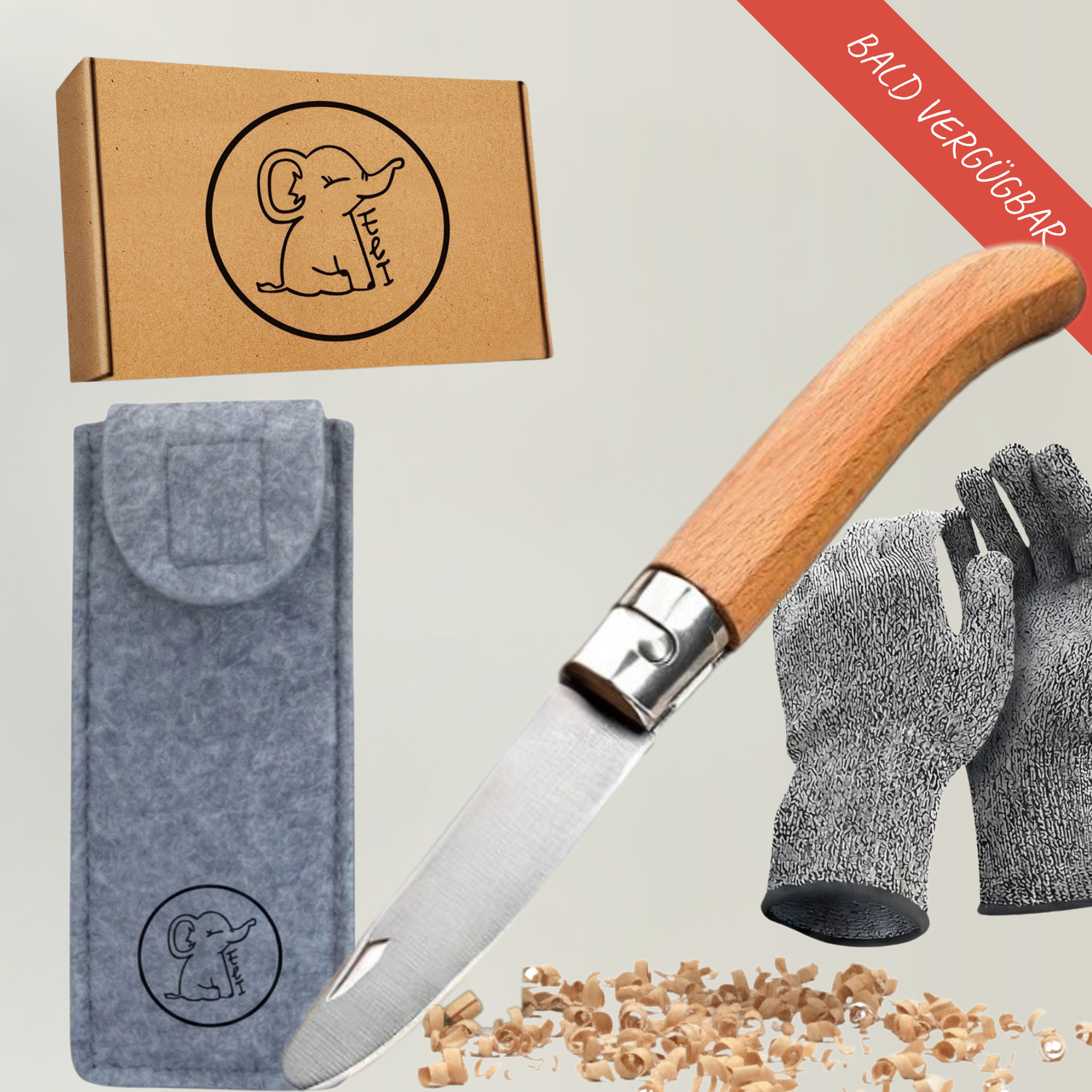 Kindertaschenmesser mit grüner Filztasche & Handschuhen