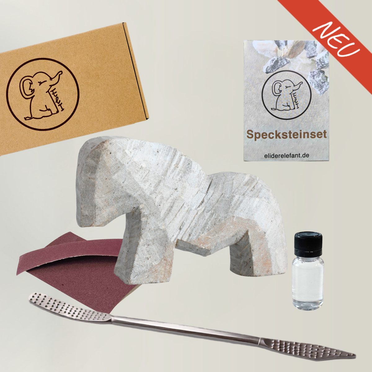 Speckstein Set - Pferd Rohling mit Werkzeug ab 6 Jahren