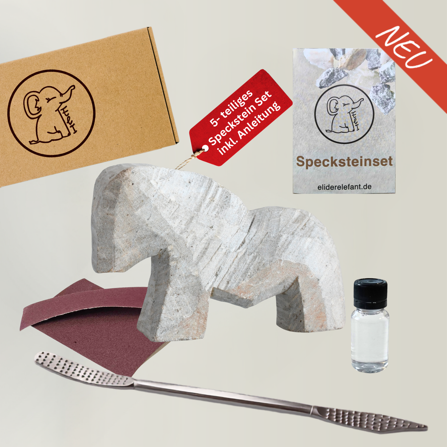 Speckstein Set - Pferd Rohling mit Werkzeug ab 6 Jahren