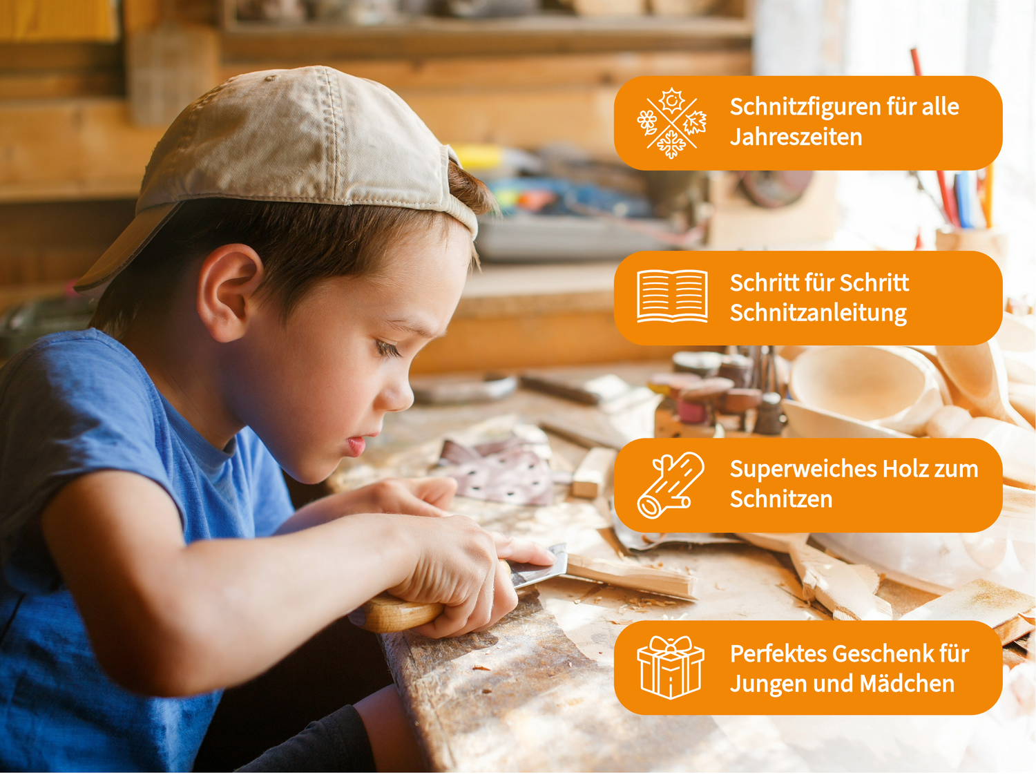 Schnitzholz Figuren aus Lindenholz