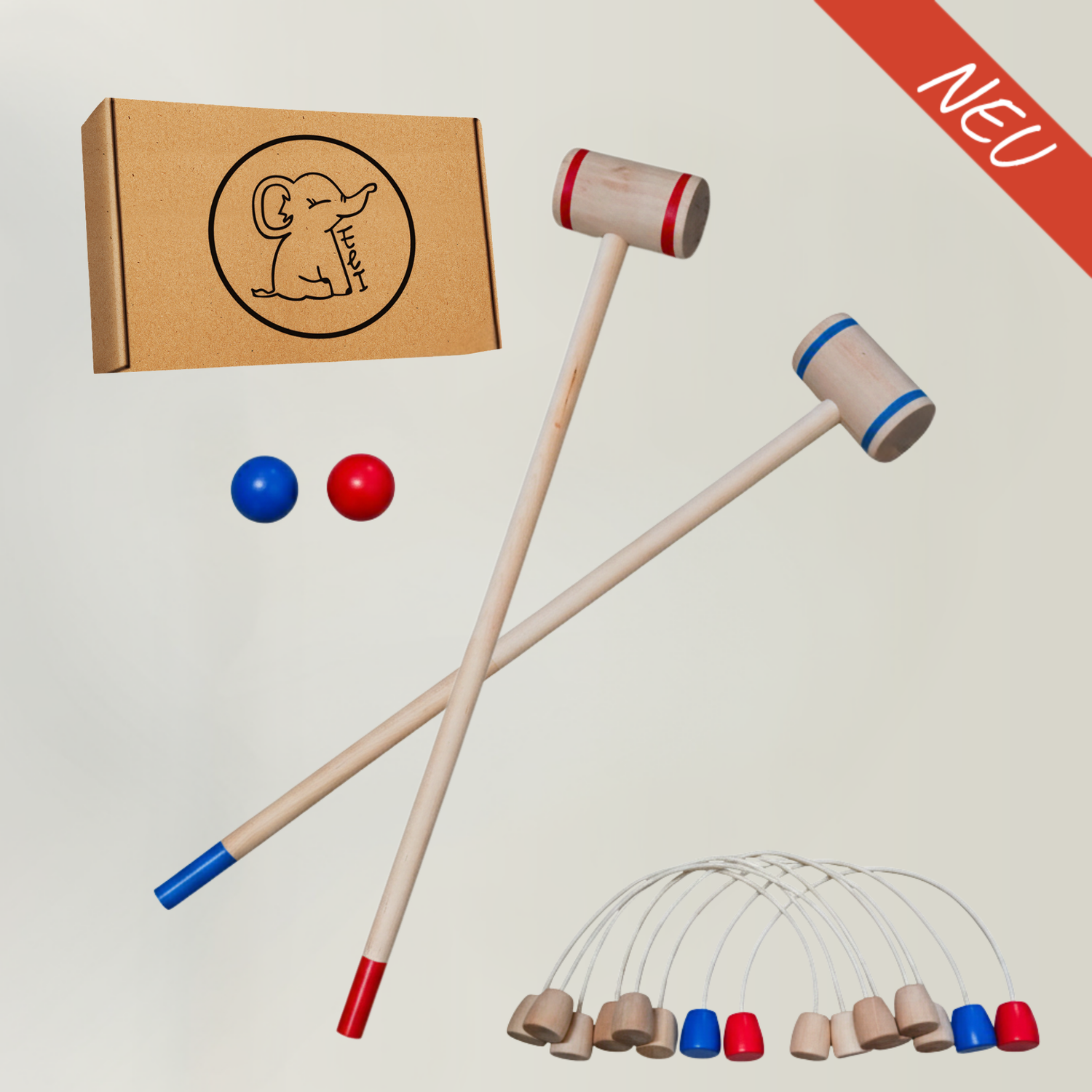 Krocket Spiel für Kinder inkl. Schläger, Ziele und Bälle aus Holz