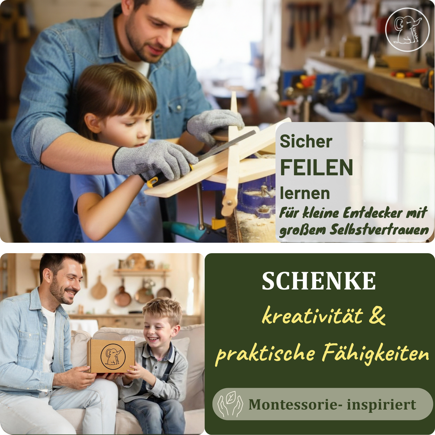 Holzraspel Set: 3 Feilen für Kinder aus Holz mit Schutzhandschuhen