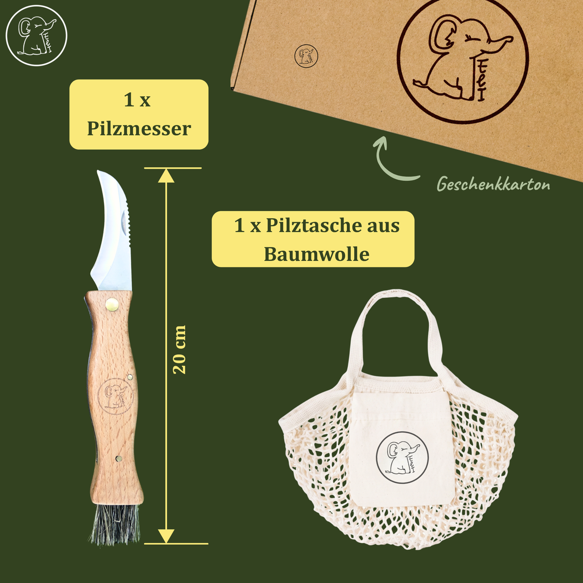Pilzmesser Set mit Bürste & Baumwolltasche – Ansicht 6