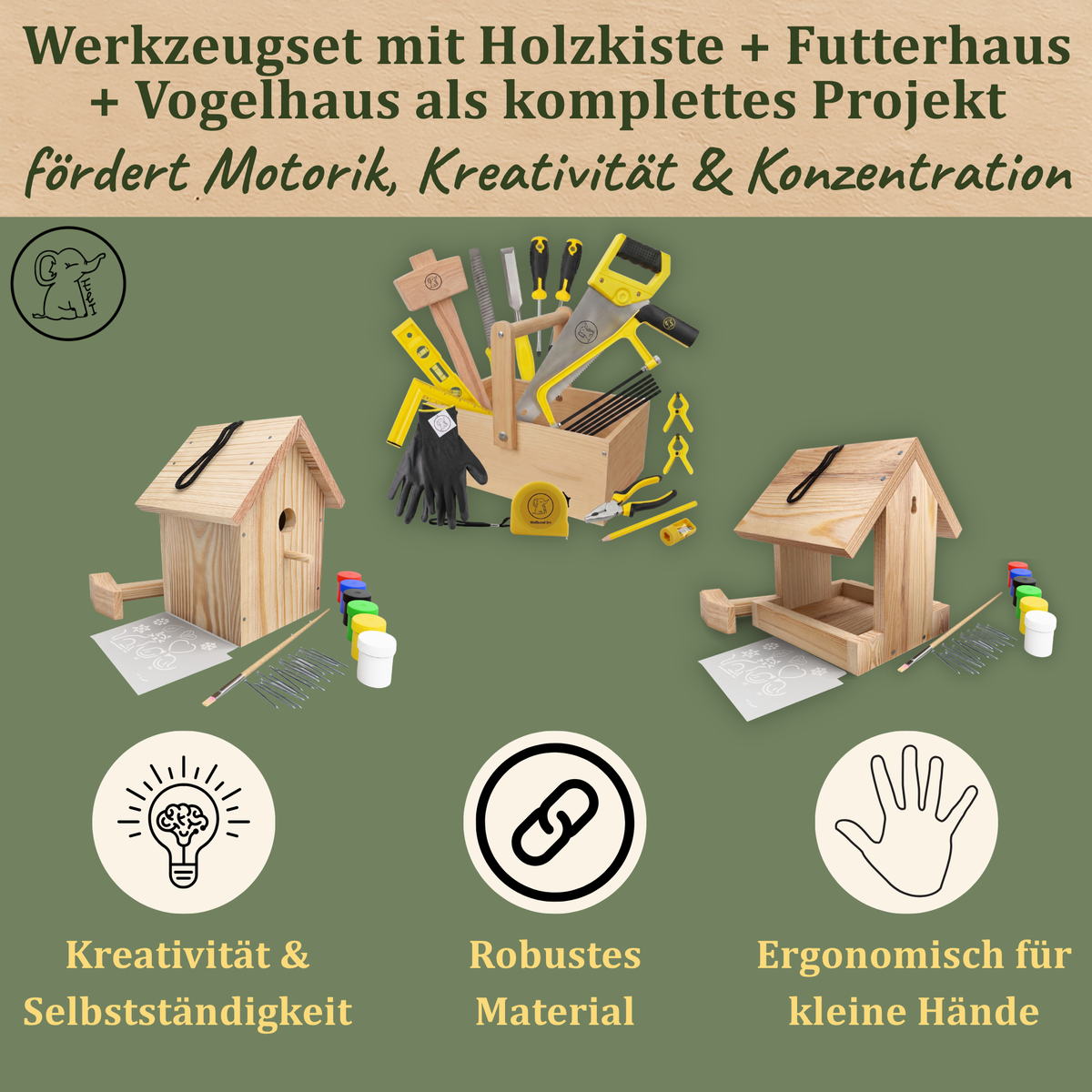 Erstes Bauprojekt – Kinderwerkzeug Set mit Vogelhaus & Futterhaus Bausatz