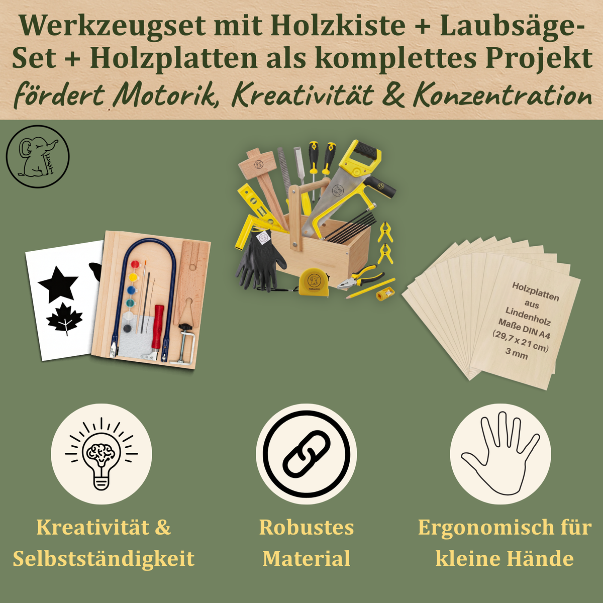 Erstes Säge- & Holzprojekt – Laubsäge Set mit Werkzeug & Holzplatten