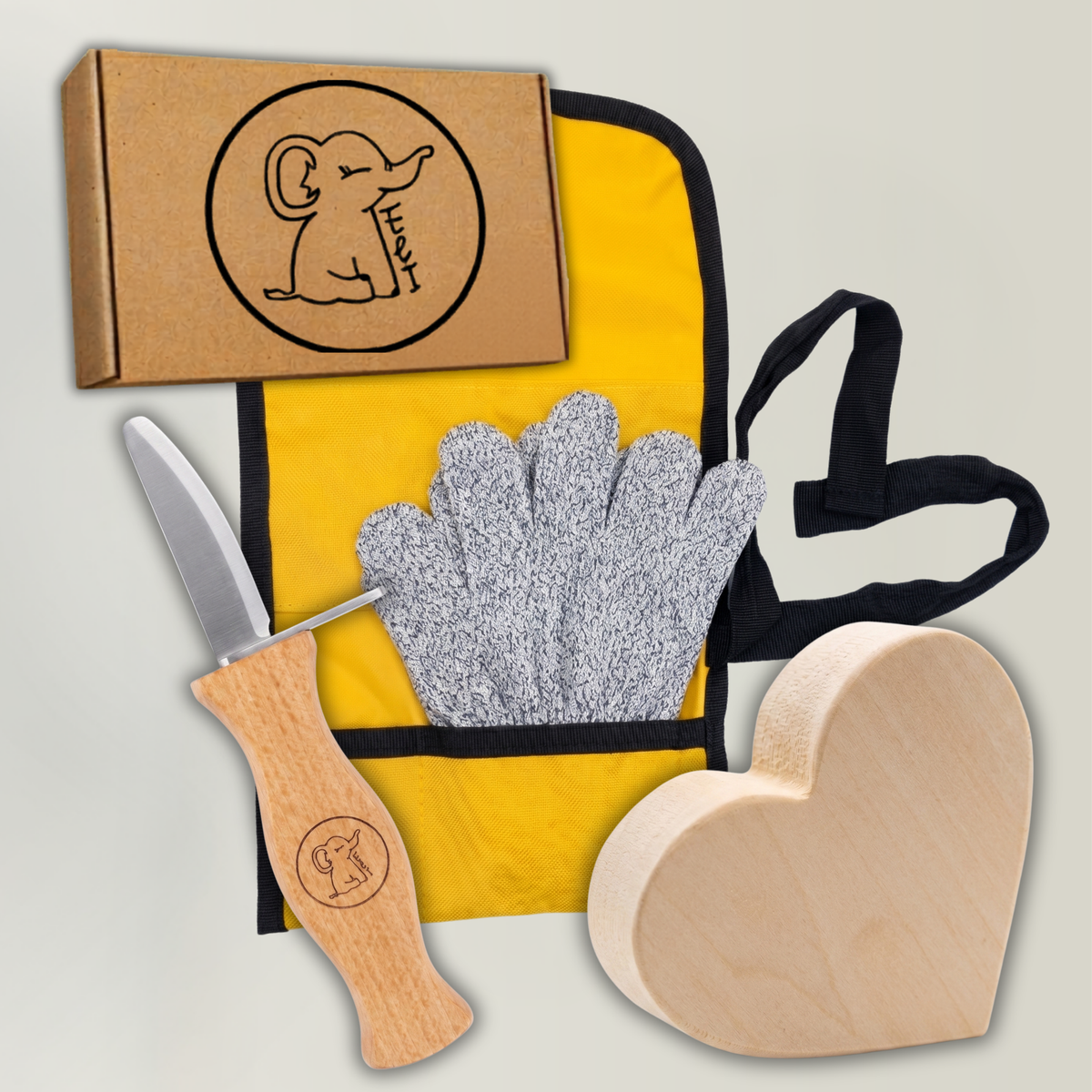 Kinder-Schnitzset 4-teilig mit Herzrohling & gelber Tasche – Ansicht 10