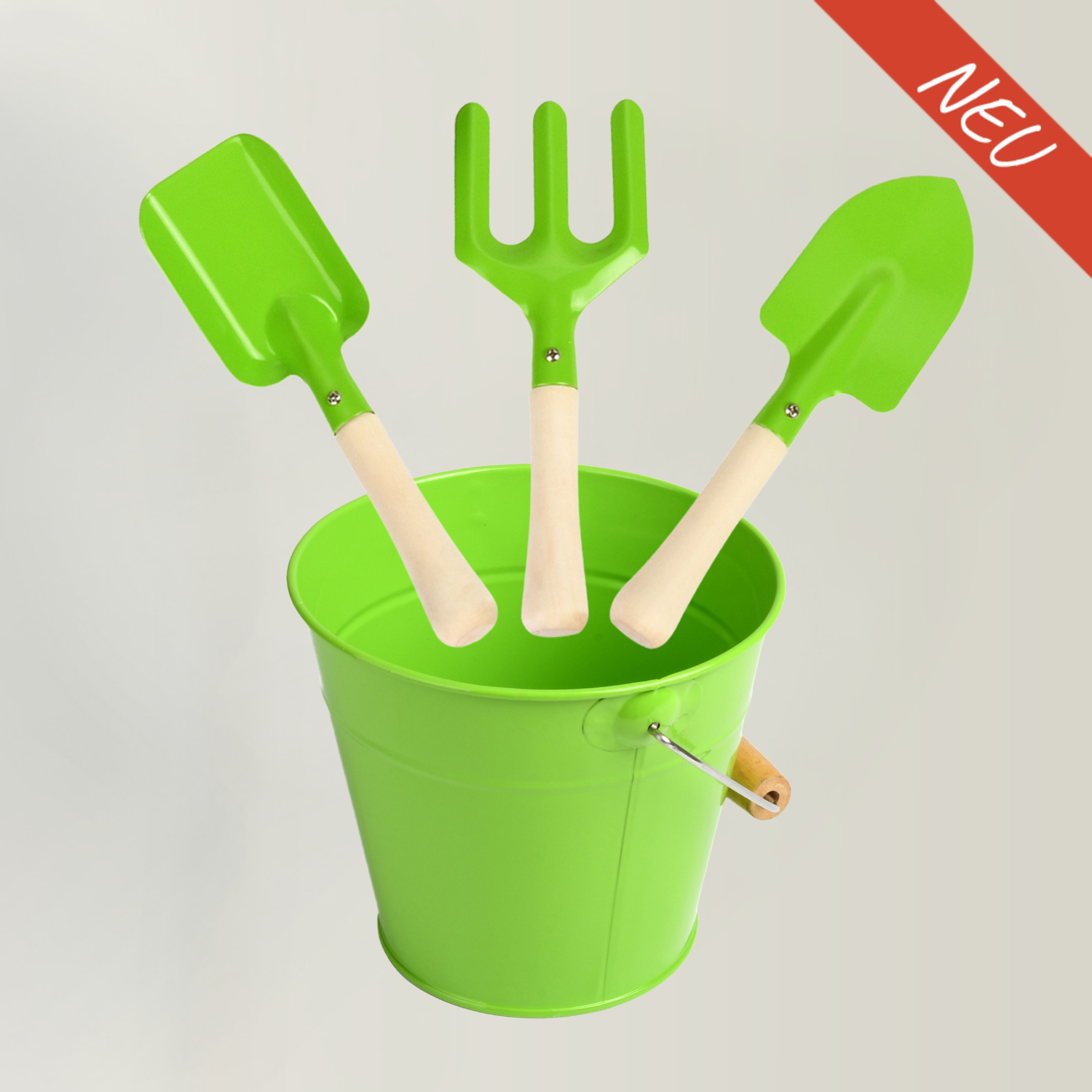 Kinder Gartenset 4-teilig - Spaten, Schaufel, Blumengabel & Eimer