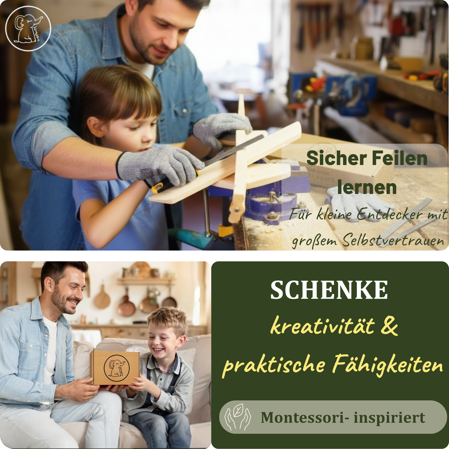 Holzraspel Set: 3 Feilen für Kinder inklusive Schutzhandschuhen