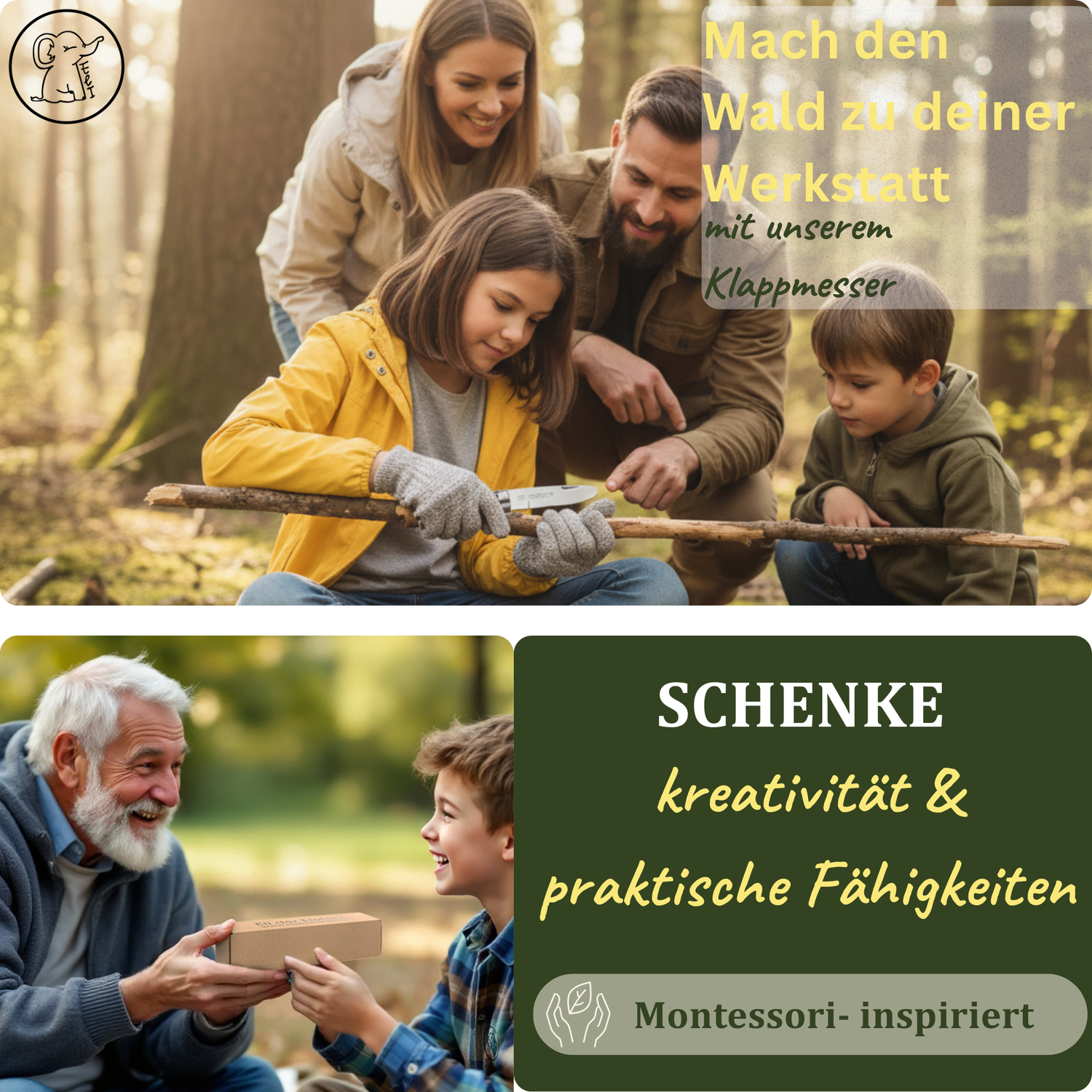 Kinderschnitzmesser mit Klappfunktion, Handschuhen & Filztasche