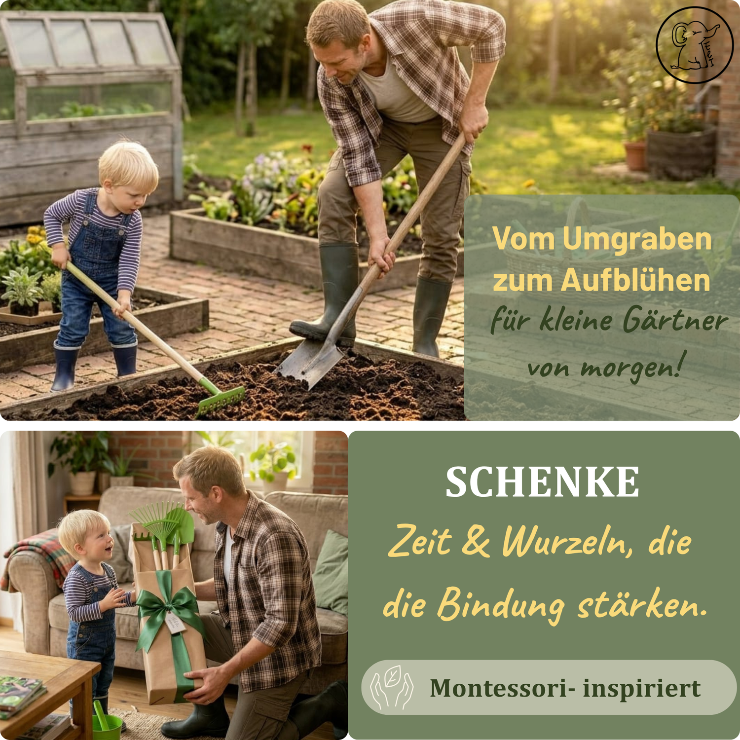 Kinder-Gartengeräte-Set 3-teilig - Spaten, Harke & Rechen