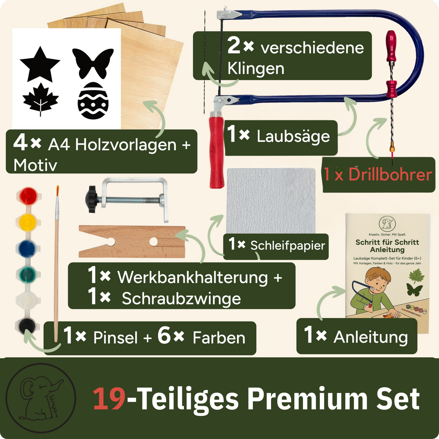 Kinder Laubsäge Set mit Anleitung, Vorlagen & vielem mehr