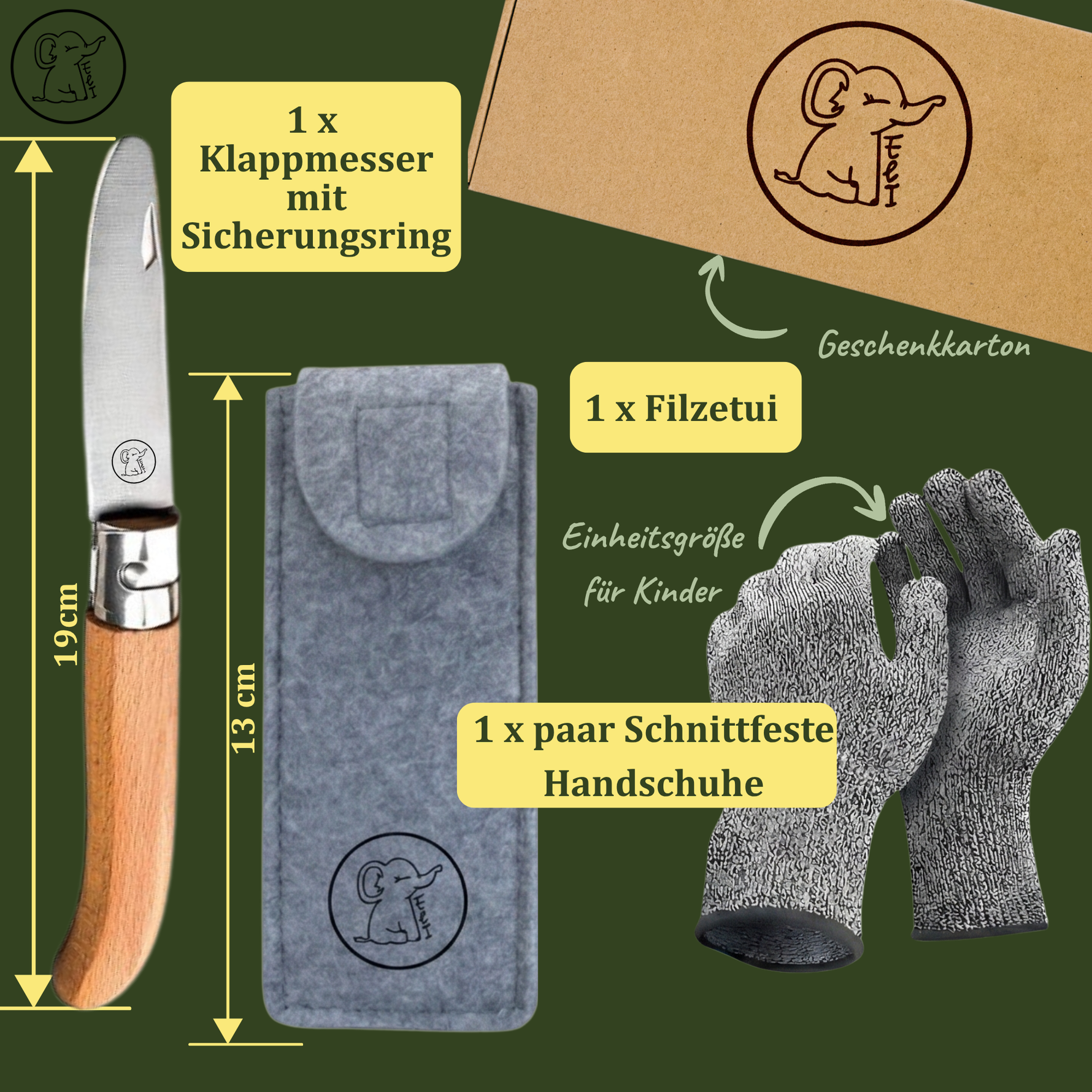 Kinderschnitzmesser mit Klappfunktion, Handschuhen & Filztasche – Ansicht 6