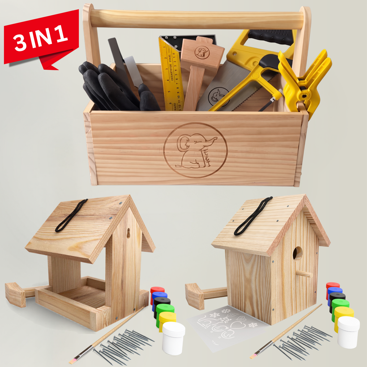 Erstes Bauprojekt – Kinderwerkzeug Set mit Vogelhaus & Futterhaus Bausatz