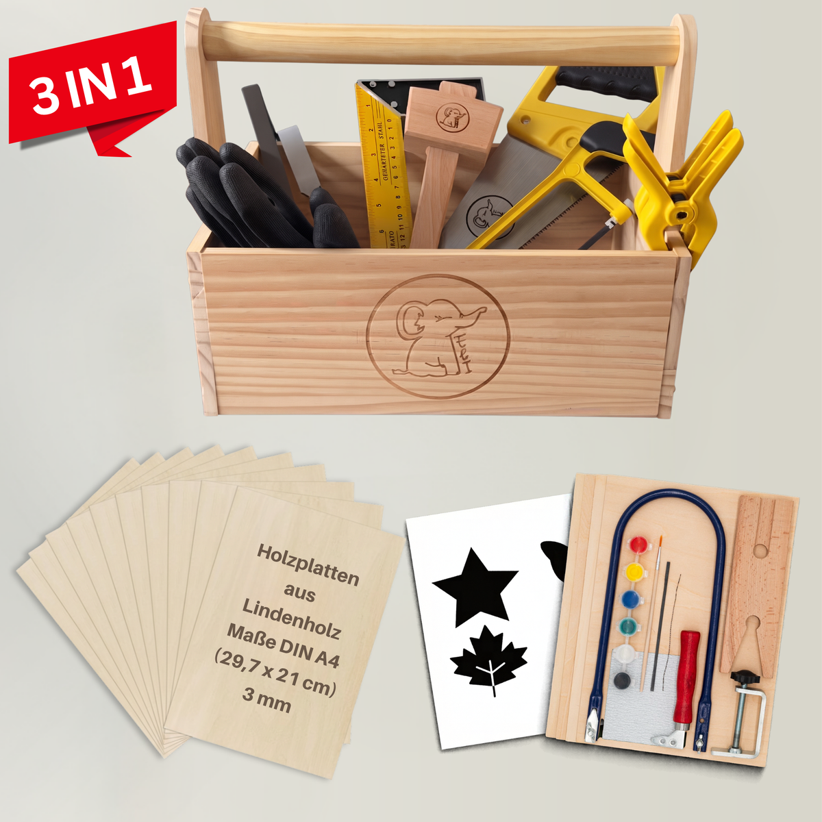 Erstes Säge- & Holzprojekt – Laubsäge Set mit Werkzeug & Holzplatten
